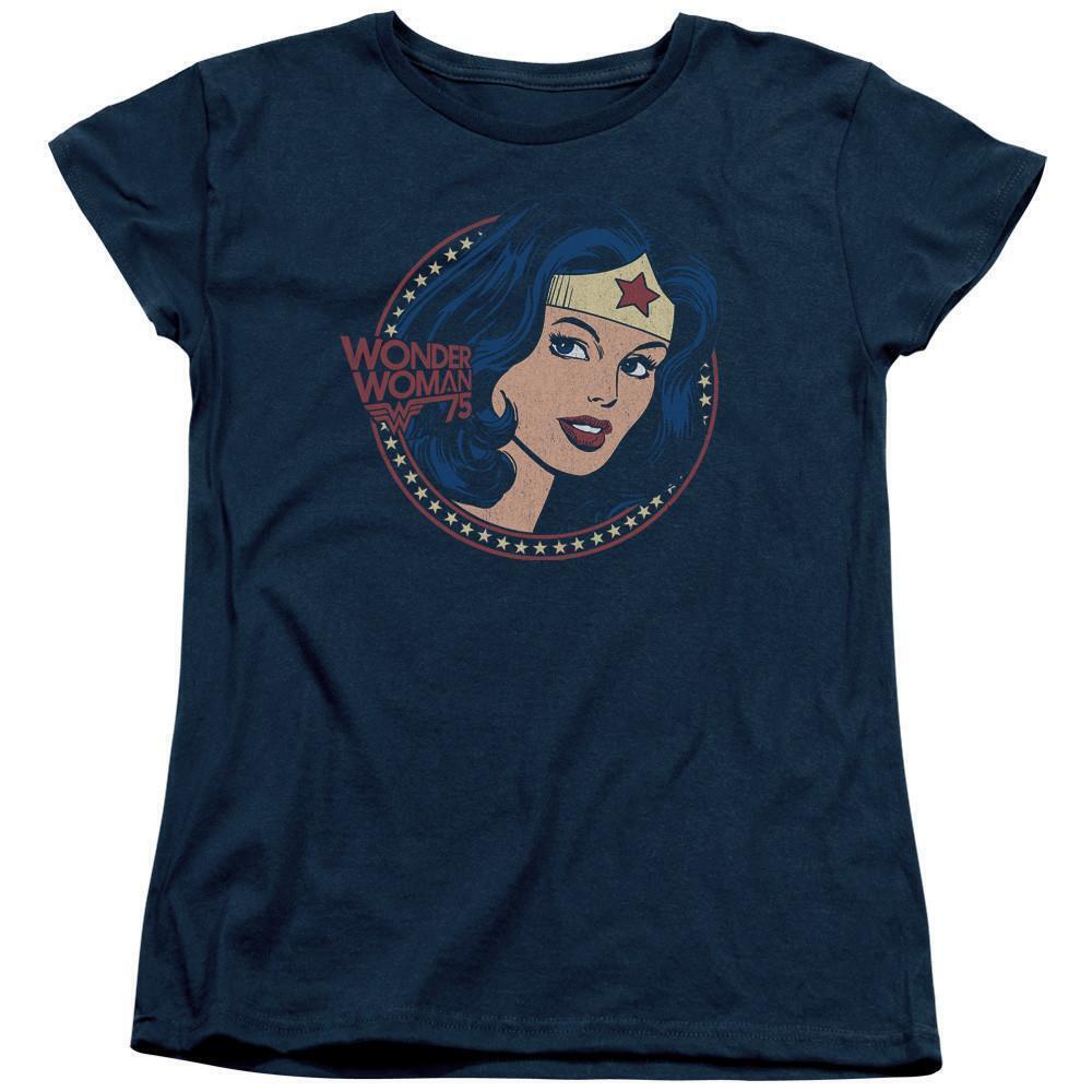 Wonder Woman Ww75 Starburst Portrait Womens T Shirt Navy